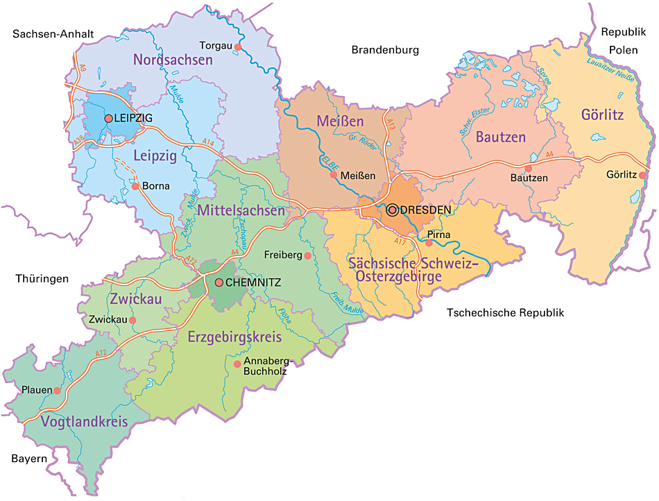 Übersichtskarte Kreisstruktur Freistaat Sachsen